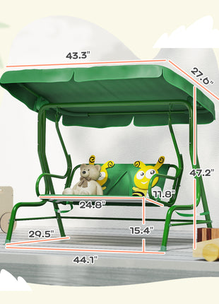 Kids Patio Swing Chair with Adjustable Canopy, Safety Belt for Patio, Garden, Poolside, Balcony, Dark Green