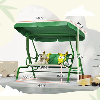 Kids Patio Swing Chair with Adjustable Canopy, Safety Belt for Patio, Garden, Poolside, Balcony, Dark Green