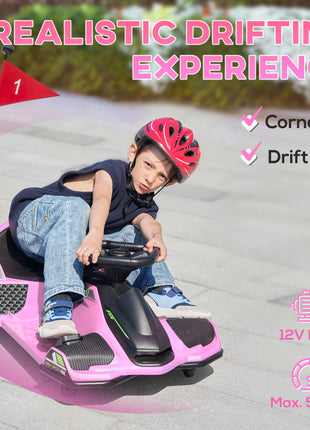 12V Electric Drifting Go Kart w/ Slow Start, Music, Lights, Pink