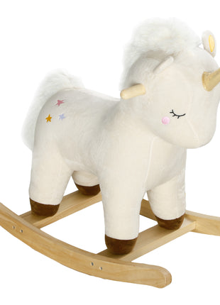 Kids Rocking Horse, Ride on Unicorn with Realistic Sounds & Wooden Base for Years 2-4, White