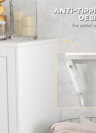 Tilt-out Laundry Storage Cabinet with 2 Compartment Hampers, White