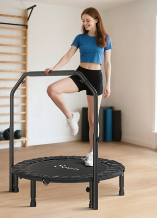 40" Foldable Mini Trampoline, Rebounder Trampoline for Adults with Adjustable Foam Handle, Black