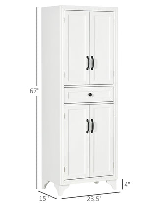 67" 4-Door Kitchen Pantry with Drawer and Adjustable Shelves, White