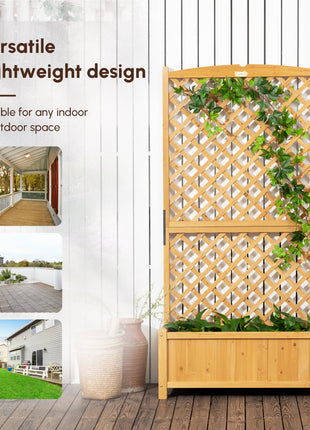 Wooden Raised Garden Bed with Trellis, Outdoor Planter Box with Drainage Crevices for Climbing Vine Plants Flowers, 24" x 12" x 49"