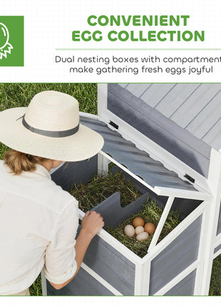 66.5" Large Chicken Coop, Wooden Chicken House with 2 Nesting Boxes, Sliding Tray & Ramp, for Backyard Farm