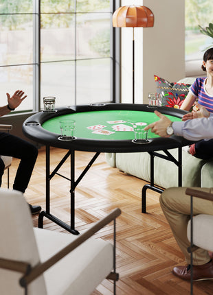 Poker Table Foldable 47" Round Casino Folding Game Table for 8 Players with Cup Holders, Green