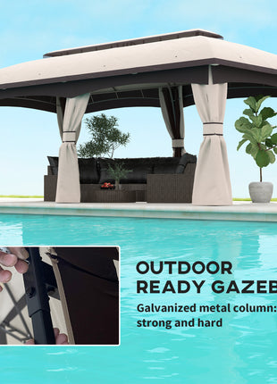 10' x 20' Patio Gazebo, Outdoor Gazebo Canopy Shelter with Netting, Vented Roof for Garden, Beige