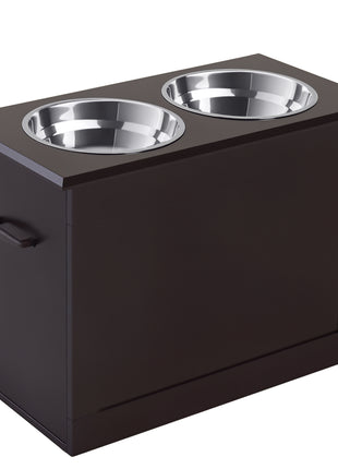 Raised Pet Feeding Storage Station with 2 Stainless Steel Bowls Base for Large Dogs and Other Large Pets, Coffee
