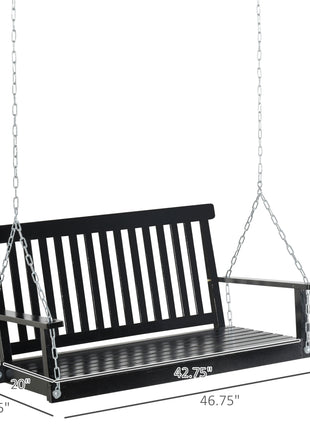2-Seater Hanging Porch Swing Outdoor Patio Swing Chair Seat with Slatted Build and Chains, 440lbs Weight Capacity, Black