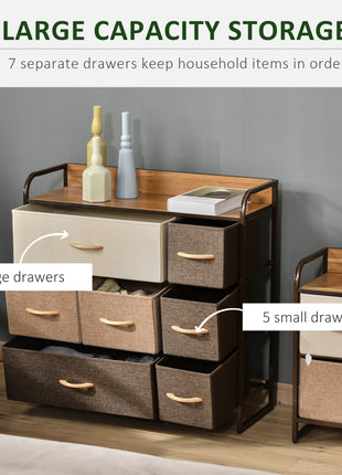 3-Tier Storage Organizer for Bedroom Entryway, 7-Drawer Dresser with Steel Frame for Bedroom, Maple Wood