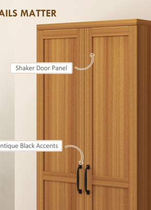 63" 2-Door Kitchen Pantry, Freestanding Cabinet with 2 Adjustable Shelves for Dining Room, Cinnamon Teak Wood Grain