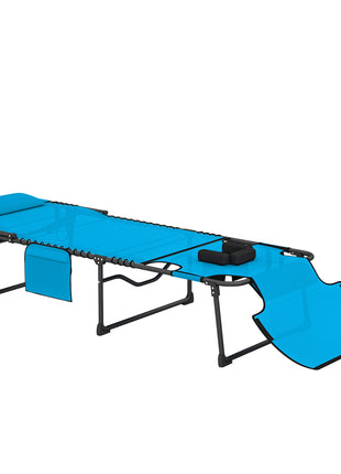 Folding Chaise Tanning Lounge Chair w/ 5-level Reclining Back, Reading Hole, Side Pocket, Headrest, Blue