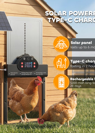 2K HD AI Camera Automatic Chicken Coop Door with APP Remote Control, WiFi Solar Powered with 5200 mAh Large Battery