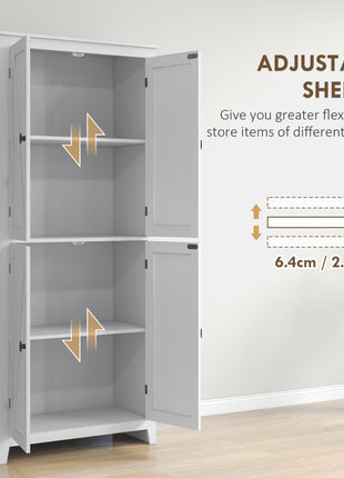 72" Freestanding Kitchen Pantry Cabinet, Farmhouse Tall Storage Cabinet with 4 Door Cabinets and Adjustable Shelves for Dining Room, White