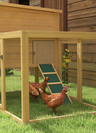 75" Wooden Chicken Coop with Nesting Box, Removable Tray, Ramp Run, for Garden Backyard, Natural Wood
