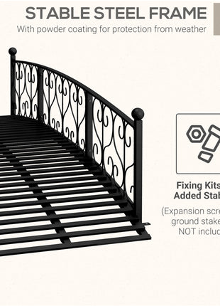 7' Metal Arch Garden Bridge Arc Footbridge with Side Railings Decorative Scrollwork, Black