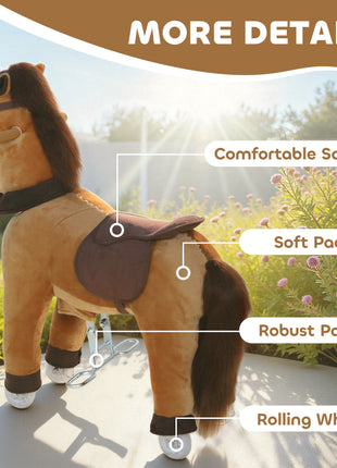 Ride on Horse, Plush Riding Pony for Ages 3-5, Walking Horse Animal with Wheels for Active Play, Dark Brown