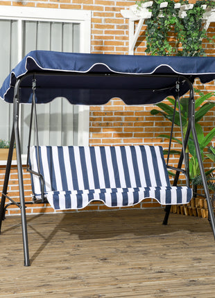 3-Seat Outdoor Patio Swing Chair with Cushion, Steel Frame Stand, Adjustable Tilt Canopy for Patio, Garden, Dark Blue