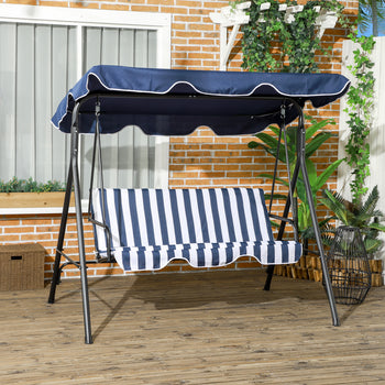3-Seat Outdoor Patio Swing Chair with Cushion, Steel Frame Stand, Adjustable Tilt Canopy for Patio, Garden, Dark Blue