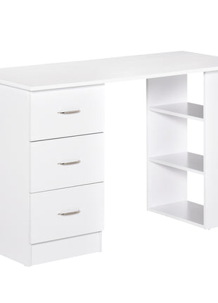 47" Modern Home Office Computer Desk Bookcase Combo Writing Table Workstation with 3 Drawer and Storage Shelf - White