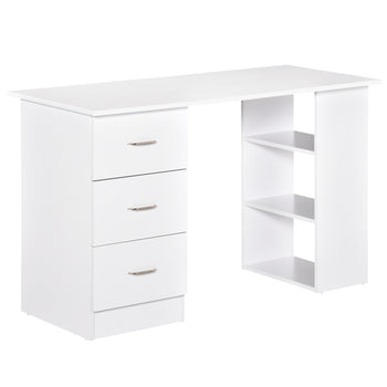 47" Modern Home Office Computer Desk Bookcase Combo Writing Table Workstation with 3 Drawer and Storage Shelf - White