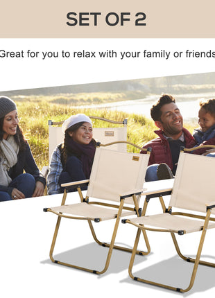 2 Pack Folding Camping Chair, Portable Beach Chairs Armchairs, Perfect for Festivals, Fishing, Picnic and Hiking, Khaki