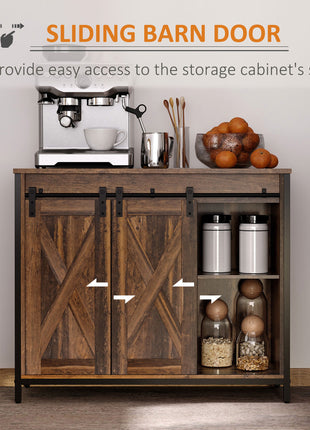 Industrial Sideboard Buffet Cabinet, Coffee Bar Cabinet, Kitchen Cabinet with Sliding Barn Doors, Storage Cabinets and Adjustable Shelves for Living Room, Home Bar, Rustic Brown