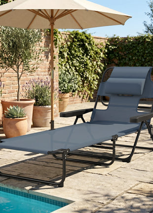 Folding Lounge Chair w/ Reclining Back, Gray
