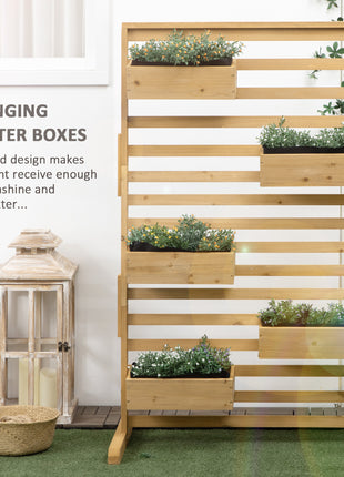 Wooden Plant Trellis Stand with 5 Hanging Planter Boxes, Freestanding Outdoor Plant Stand for Patio, Garden, Balcony, Porch