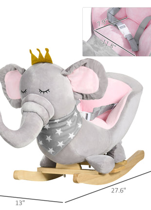 Baby Rocking Horse Elephant Rocking Chair Toddler Rocker Toy with Sound Wooden Base Seat for 1.5-3 Year Old, Gray