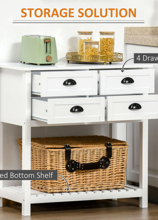 Sideboard Buffet Cabinet with Storage, Modern Coffee Bar Cabinet with 4 Drawers and Slatted Bottom Shelf, Console Table for Kitchen, Living Room, Dining Room, Hallway, White