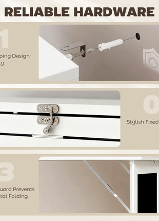 Fold-out Convertible Office Desk, Wall Mount Computer Desk with Blackboard and Side Shelf, White