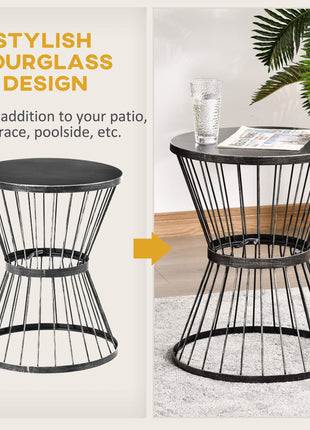 16" Steel Patio Side Table, Garden End Table with Hourglass Design, Accent Table for Outdoor and Indoor Use, Distressed Black