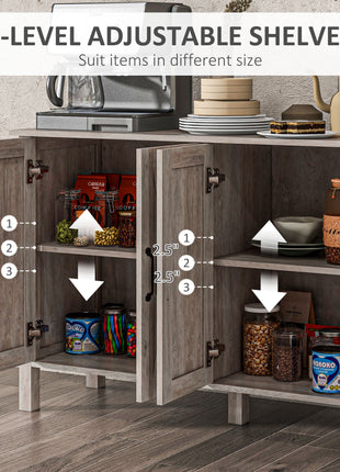 Sideboard Buffet with 4 Barn Doors and 2 Adjustable Shelves, Kitchen Buffet Cabinet for Living Room, Hallway, Gray
