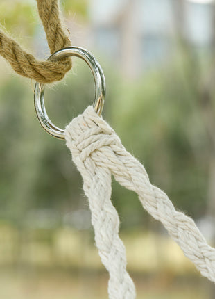 2-Person Hammock Chair Macrame Swing with Soft Cushion, Hanging Cotton Rope Chair for Indoor Outdoor Home Patio Backyard, White