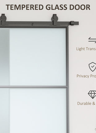 36" x 84" Sliding Door with Hardware Kit, Handle, & Track, Frosted Tempered Glass Door, Easy Installation