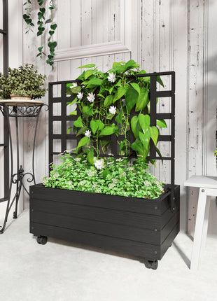 Raised Garden Bed with Trellis and Wheels, Outdoor Planter Wooden Elevated Garden Bed for Garden, Patio, Balcony