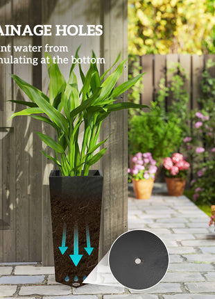 Indoor Outdoor Planters Set of 3 MgO Tall Planters Stackable Flower Pots with Drainage Holes for Garden, Balcony, Black