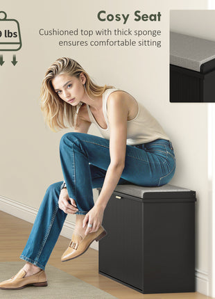 Shoe Storage Bench with Padded Seat Cushion and Flip-Drawer, Entryway Bench, Shoe Cabinet, 31.5x10.2x18.7 Inches, Black