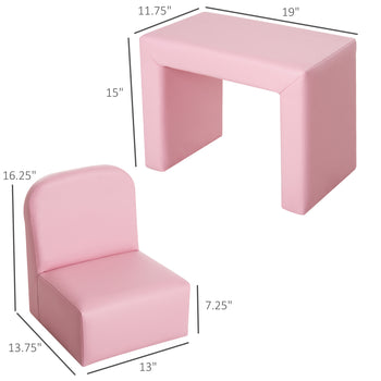 2-in-1 Convertible Table and Chair Set for Boys Girls for Boys Girls, Pink