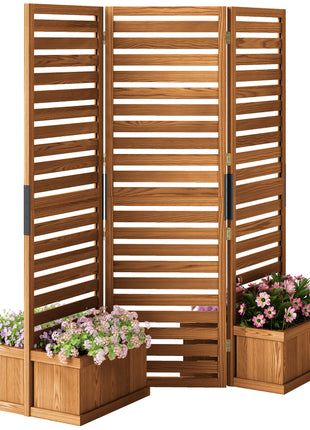 62.5" x 19" x 66" Wood Panel Trellis w/ 4 Planter Box Raised Bed for Garden Natural Wood