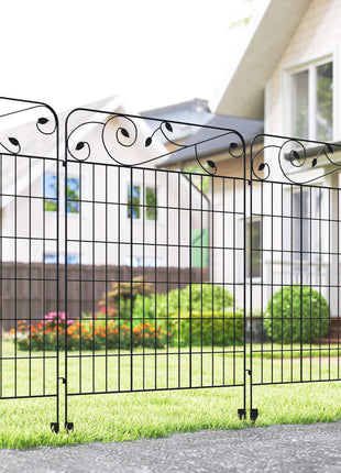 Garden Fence, 4 Pack Steel Fence Panels, 11.5' L x 43" H, Rust-Resistant Decorative Border Flower Edging for Yard, Landscape, Patio, Outdoor Decor, Square Vines