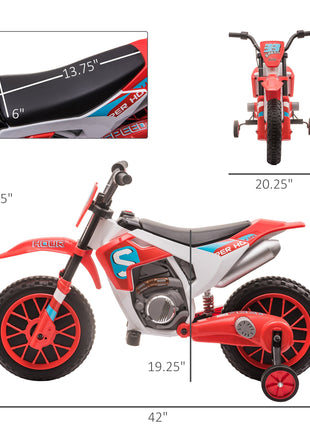 12V Electric Kids Ride On Dirt Bike Motorcycle Toy w/ Training Wheels, Red