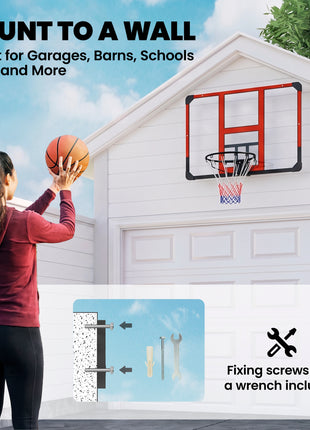 Wall Mounted Basketball Hoop with Shatter-Resistant Backboard, Solid Rim and All-Weather Net for Indoor and Outdoor Use