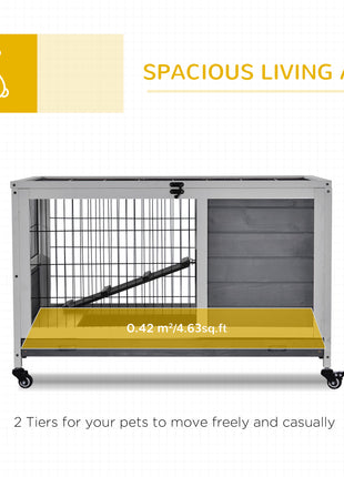 Indoor Rabbit Enclosure, Wooden Elevated Cage Habitat with Enclosed Run with Wheels - Ideal for Rabbits and Guinea Pigs
