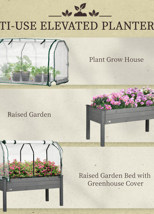 Raised Garden Bed with PE Greenhouse Cover Outdoor Planter Box for Herbs and Vegetables, 48 x 22 x 46 inch, Dark Gray