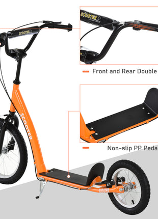 Youth Scooter Kick Scooter for Kids 5+ with Adjustable Handlebar 16" Front and 12" Rear Dual Brakes Inflatable Wheels, Orange