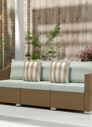 Rattan Wicker 3 Seater Patio Couch with Cushions, 2 Throw Pillows, Outdoor Furniture Rattan Sofa, Light Gray