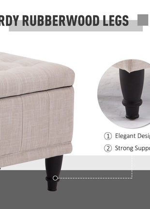 Storage Ottoman, Linen Fabric Button Tufted Storage Bench with Soft Close Lid for Living Room, Entryway or Bedroom, Beige