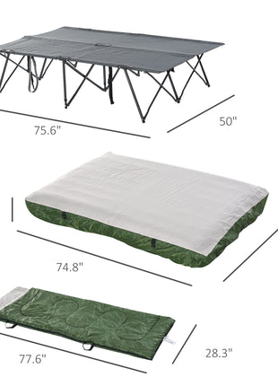 2-Person Folding Camping Cot Portable Outdoor Bed Set with Sleeping Bag, Inflatable Air Mattress, Comfort Pillows and Carry Bag, Soft and Comfortable for Outdoor Travel Camp Beach Vacation